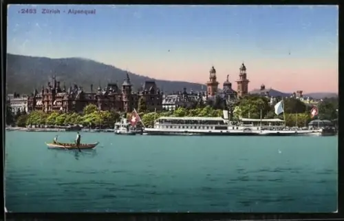 AK Zürich, Raddampfer Helvetia auf dem Wasser