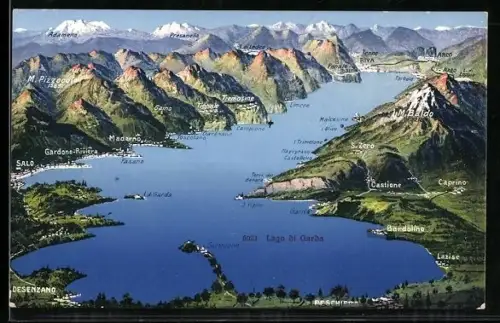 AK Bardolino, Ansicht aus der Vogelschau mit Garda-See