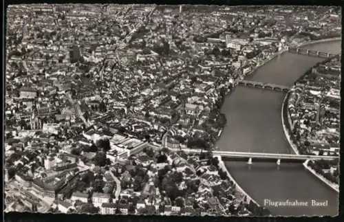 AK Basel, Fliegeraufnahme des Ortes