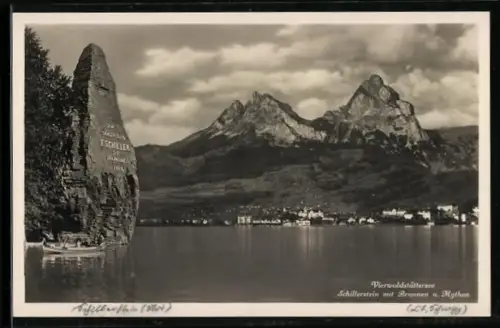 AK Brunnen, Vierwaldstättersee mit Schillerstin und Mythen