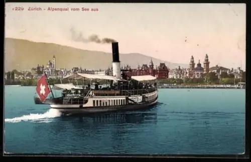 AK Zürich, Binnenschiff Speer vorm Alpenquai