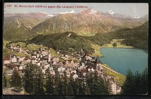 AK St. Moritz-Dorf, Ortsansicht gegen Piz Languard