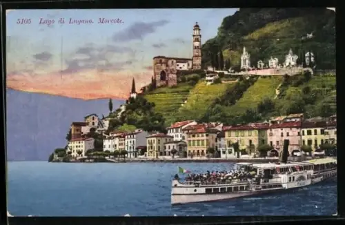 AK Lugano, Lago di Lugano, Morcote, Binnenschiff Italia
