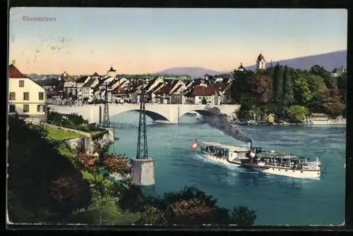 AK Rheinfelden, Dampfer vor der Brücke