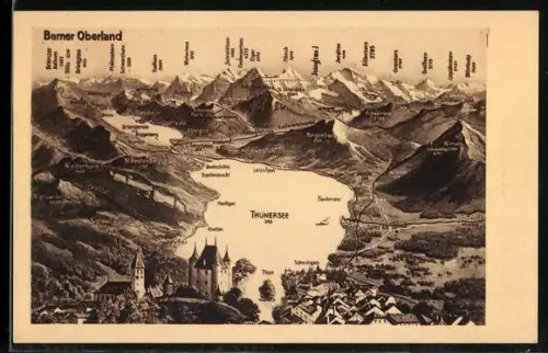 AK Thun /Thunersee, Seeblick mit Bergpanorama
