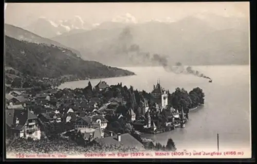 AK Oberhofen, Ortsansicht mit Eiger, Mönch und Jungfrau