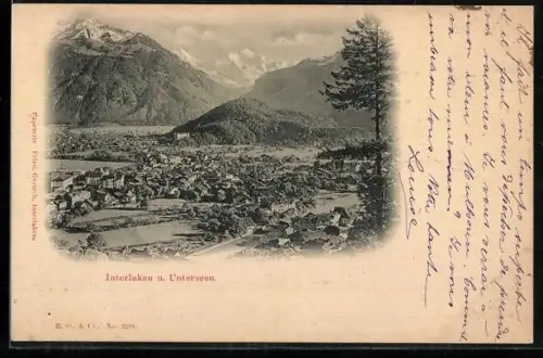 AK Interlaken, Ortsansicht mit Unterseen