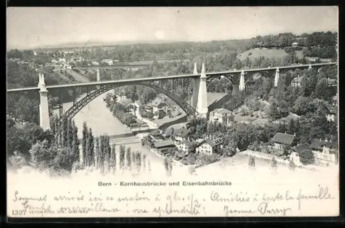 AK Bern, Kornhausbrücke und Eisenbahnbrücke