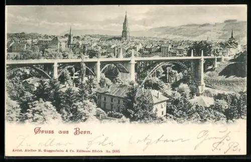 AK Bern, Ortsansicht mit Brücke