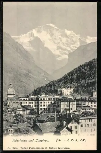 AK Interlaken, Teilansicht und Jungfrau