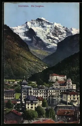 AK Interlaken, Teilansicht mit Jungfrau