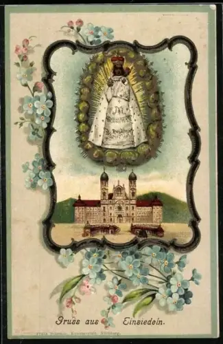 Künstler-AK Einsiedeln, Kloster mit Gnadenbild
