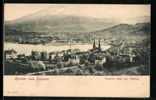 AK Luzern, Teilansicht mit Kirche und Pilatus