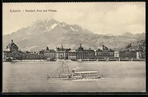 AK Luzern, Bahnhof, Post und Pilatus