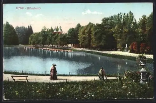 AK Graz, Hilmteich mit Spaziergängern
