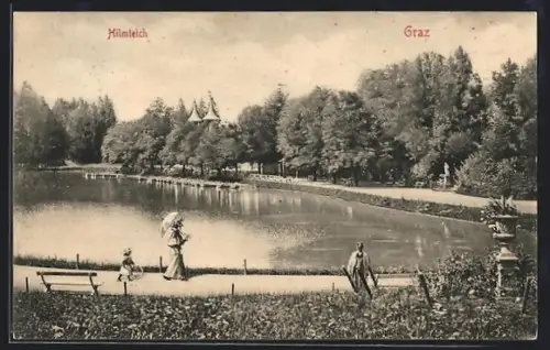 AK Graz, Hilmteich mit Spaziergängern