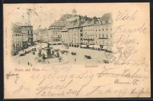 AK Graz, Hauptplatz mit Denkmal
