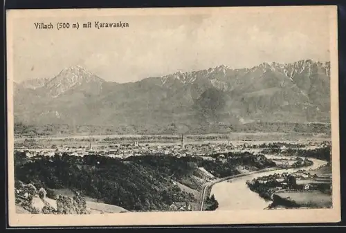 AK Villach, Teilansicht mit Karawanken