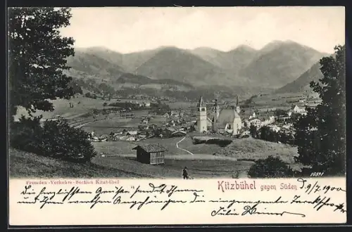 AK Kitzbühel, Ortspanorama mit Kirche