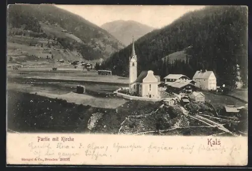 AK Kals, Ortspartie mit Kirche