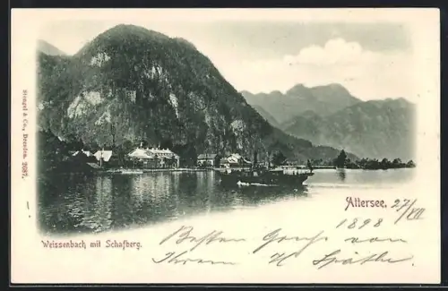 AK Attersee, Dampfer vor dem Ort