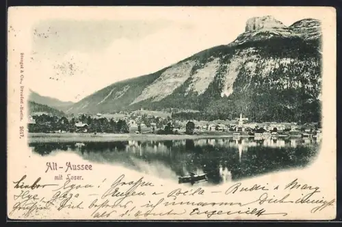 AK Alt-Aussee, Ruderboot auf See vor dem Loser