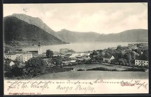 AK Gmunden, Ortspanorama mit Kirche