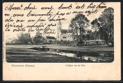 AK Pleumartin, L`Eglise vue du Parc