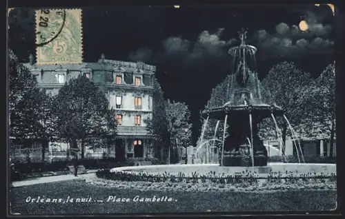 AK Orléans, Place Gambetta, Vue de nuit