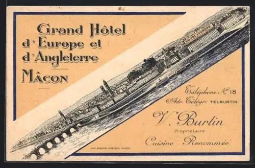 Künstler-AK Mâcon, Grand Hôtel d`Europe et d`Angleterre V. Burtin