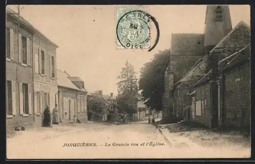 AK Jonquières, La Grande rue et l`Église