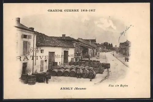 AK Ambly, Les Soldats dans la Rue, Grande Guerre 1914-1917