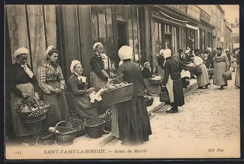 AK Saint-Vaast-la-Hougue, Scènes du Marché