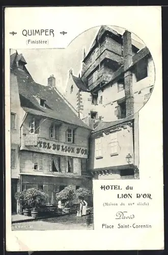 AK Quimper /Finistère, Hotel du Lion d`Or, Place Saint-Corentin