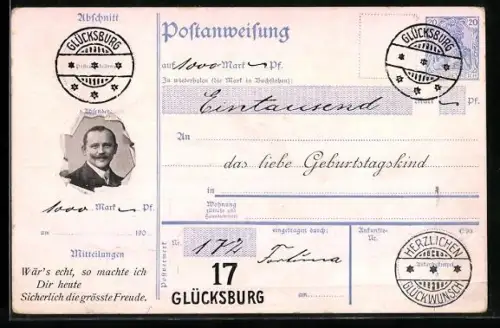 AK Glücksburg, Postanweisung für 1000 Mark