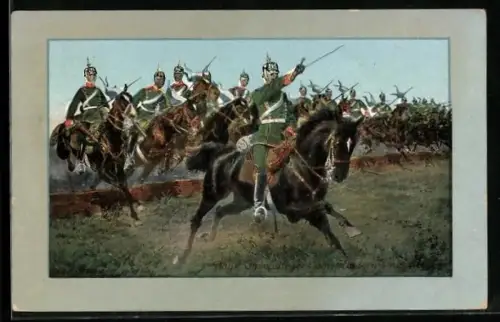 AK Bayer. Chevaulegers ein Hindernis nehmend