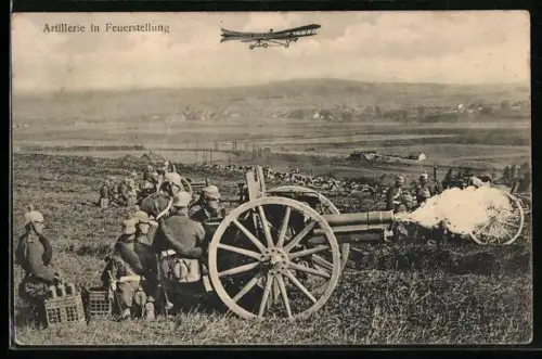 AK Artillerie in Feuerstellung, Flugzeug