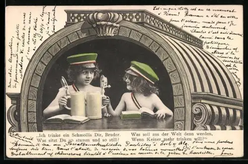 AK Kinder mit Studentenmützen prosten sich zu