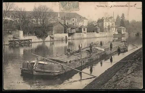 AK Verdun, La Meuse Canalisée, Frachtkahn