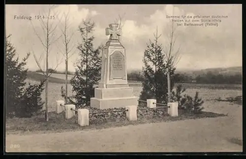 AK Bertoucourt /Rethel, Denkmal für die gefallenen deutschen Helden auf dem Schlachtfeld b. Bertoucourt, Feldzug 1914-15