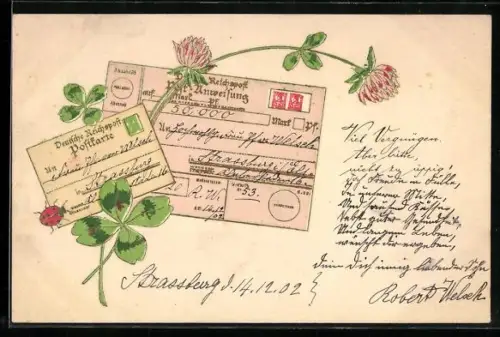 Lithographie Deutsche Reichspost Post-Anweisung und Postkarte