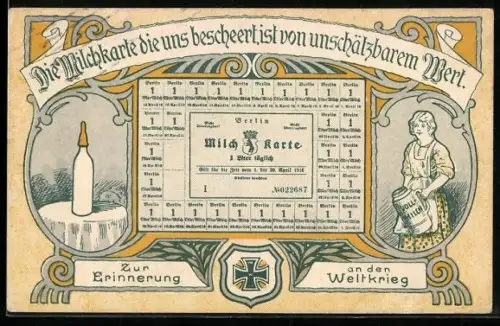 AK Die Milchkarte die uns bescheert, ist von unschätzbarem Wert..., Kriegsnot