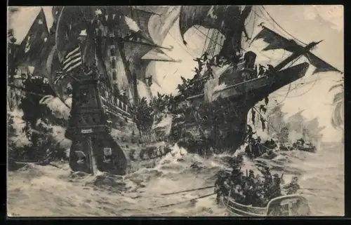 Künstler-AK Hans Bohrdt: Seesieg der Lübecker, Seeschlacht