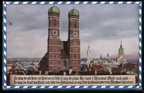 Künstler-AK Hans Boettcher: München, Blick über die Dächer mit Frauenkirche, Kleines Gedicht