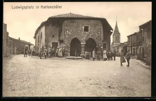 AK Hattonchâtel, Partie am Ludwigsplatz mit Kirche