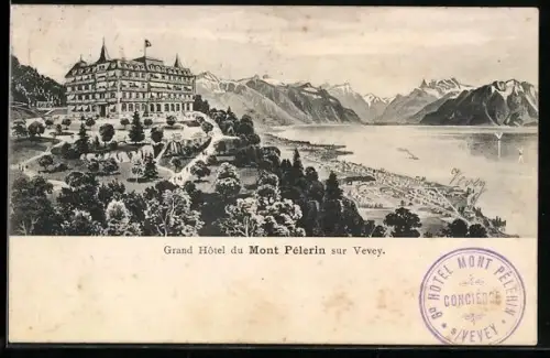 Künstler-AK Mont Pelerin sur Vevey, Grand Hotel