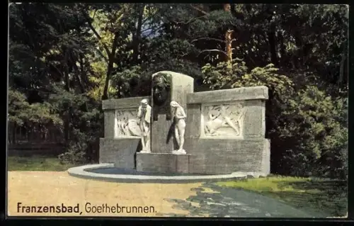 AK Franzensbad, Partie am Goethebrunnen