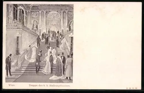Künstler-AK Wien, Treppe des k. k. Hofburgtheaters