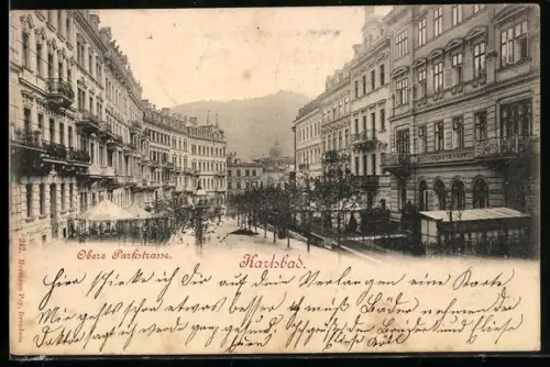 AK Karlsbad, Obere Parkstrasse mit Hotel Fürstenhof