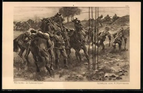 Künstler-AK Anton Hoffmann - München: Reiterei im Fussgefecht